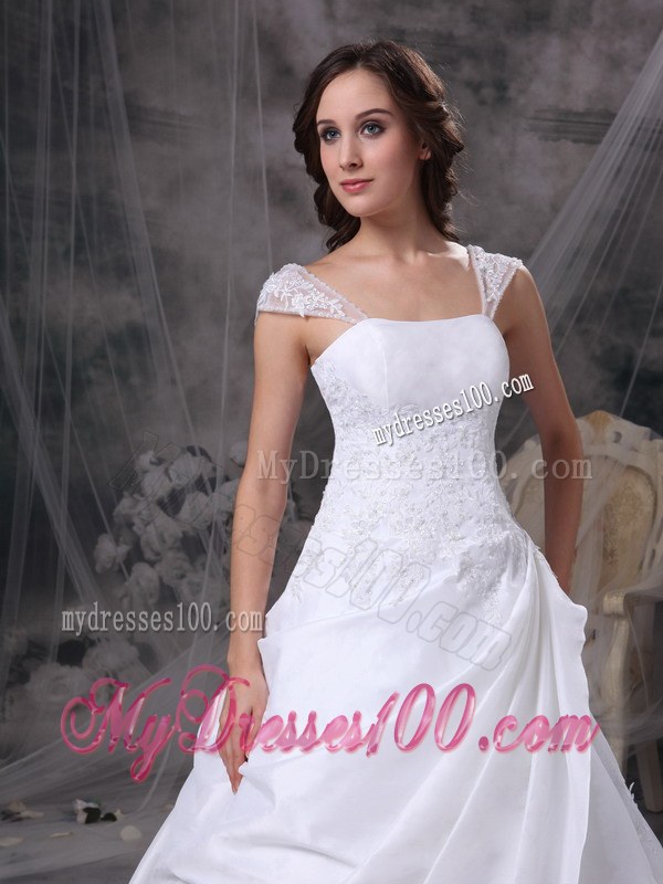 White Square Court Train Elegant Wedding Dresses with Embroidery
